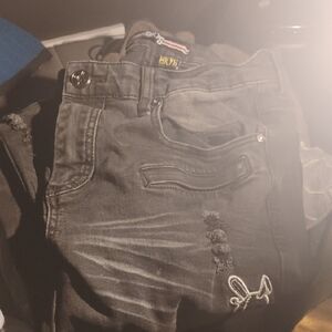 Edgy Black Distressed Jeans with Embroidery